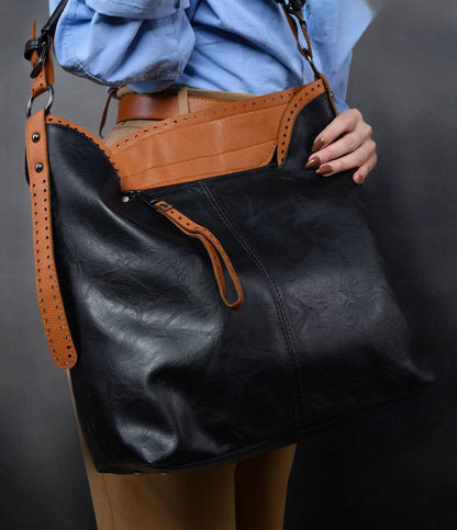 Black Handbag with Front Zipper