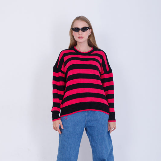 Fuchsia Bi-Tone Striped knitted Pullover