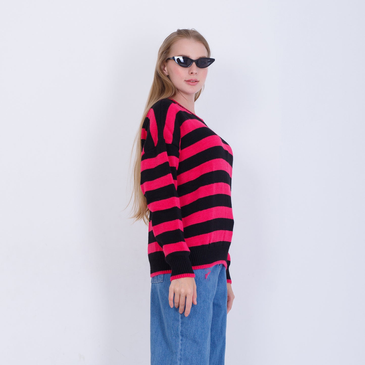 Fuchsia Bi-Tone Striped knitted Pullover