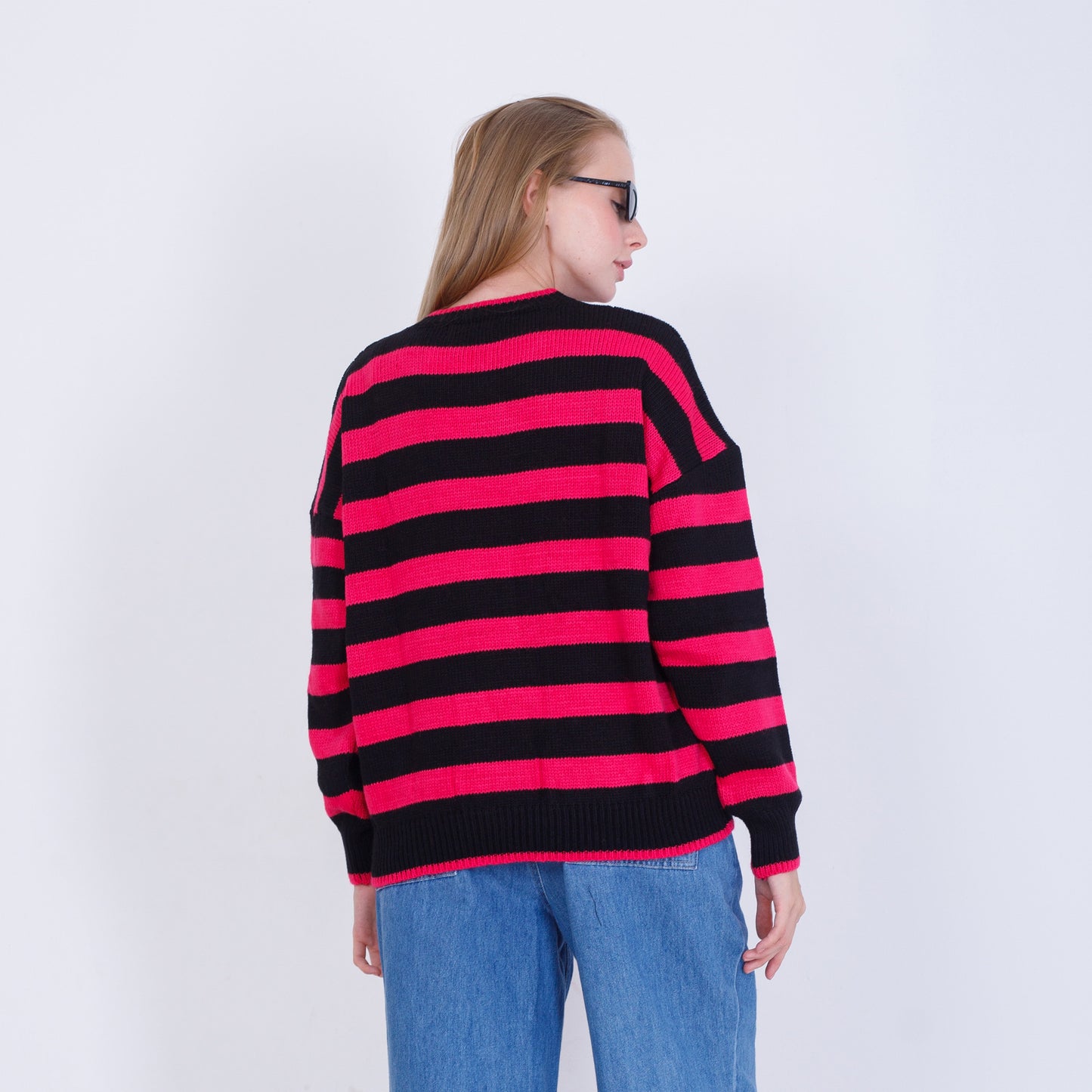 Fuchsia Bi-Tone Striped knitted Pullover