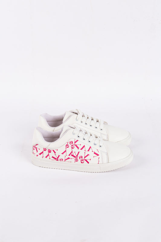 Okoye White Embroidered Side Sneakers