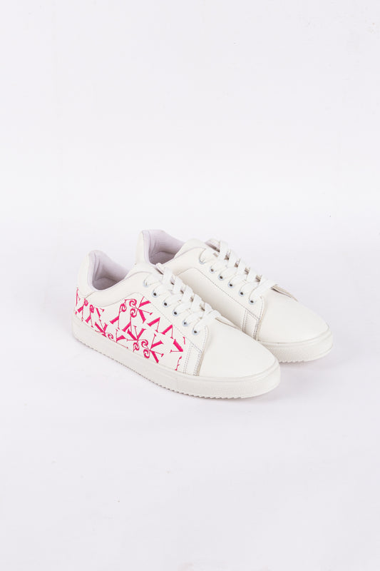 Okoye White Embroidered Side Sneakers