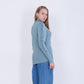 Slate Blue Knitted Pullover With Ruffle Sleeves