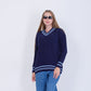 Dark Blue V-Neck Knitted Pullover