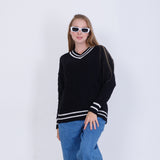 Black V-Neck Knitted Pullover