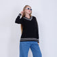 Black V-Neck Knitted Pullover