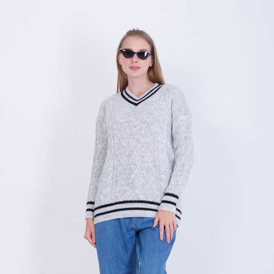 Silver V-Neck Knitted Pullover