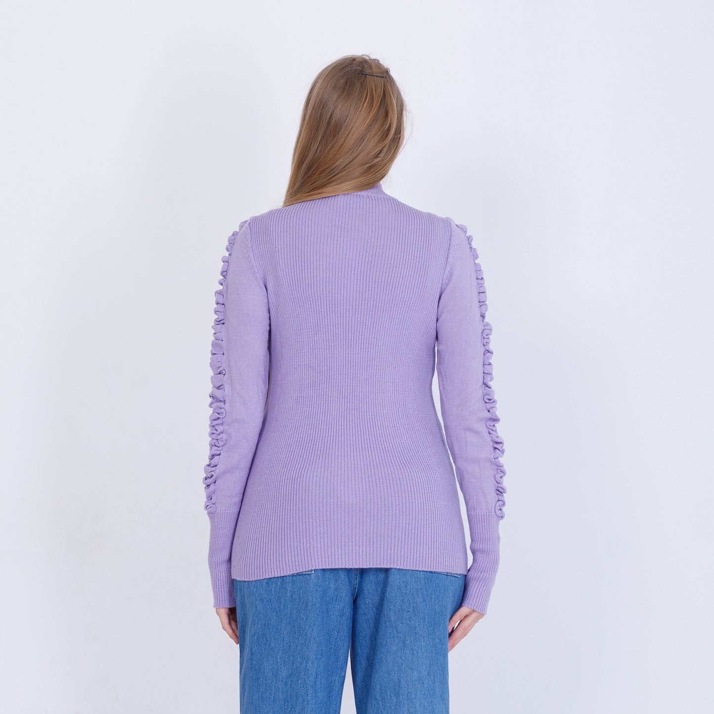 Purple Knitted Pullover With Ruffle Sleeves