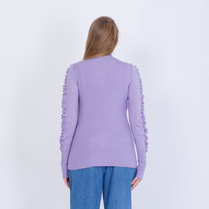 بلوفر أرجواني محبوك بأكمام مكشكشة