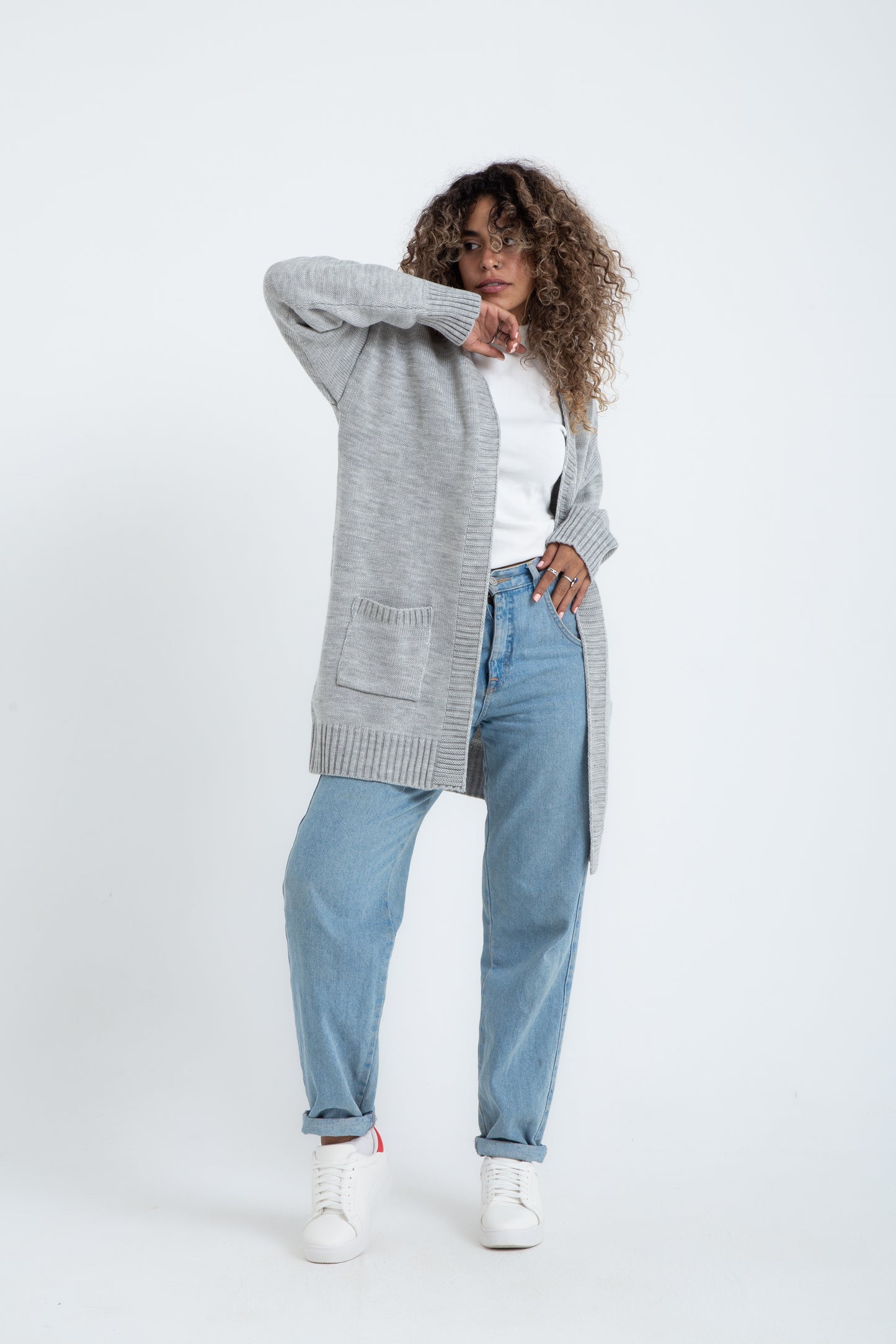 Light Gray Knitted Midi Cardigan