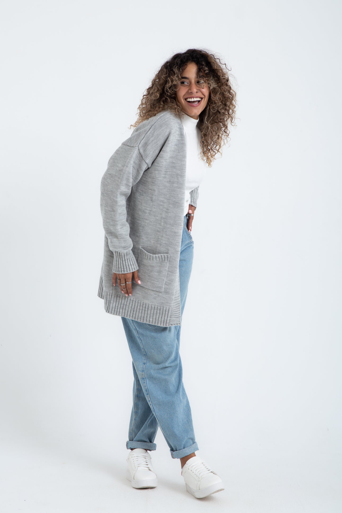 Light Gray Knitted Midi Cardigan