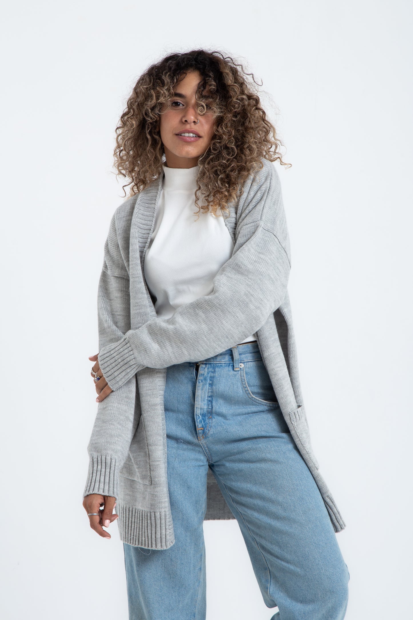 Light Gray Knitted Midi Cardigan