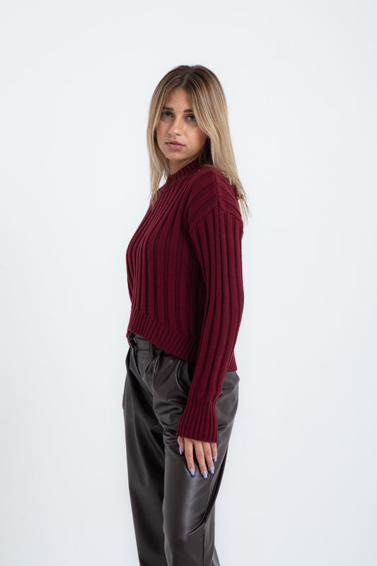 Maroon High Hip Ribbed Pullover