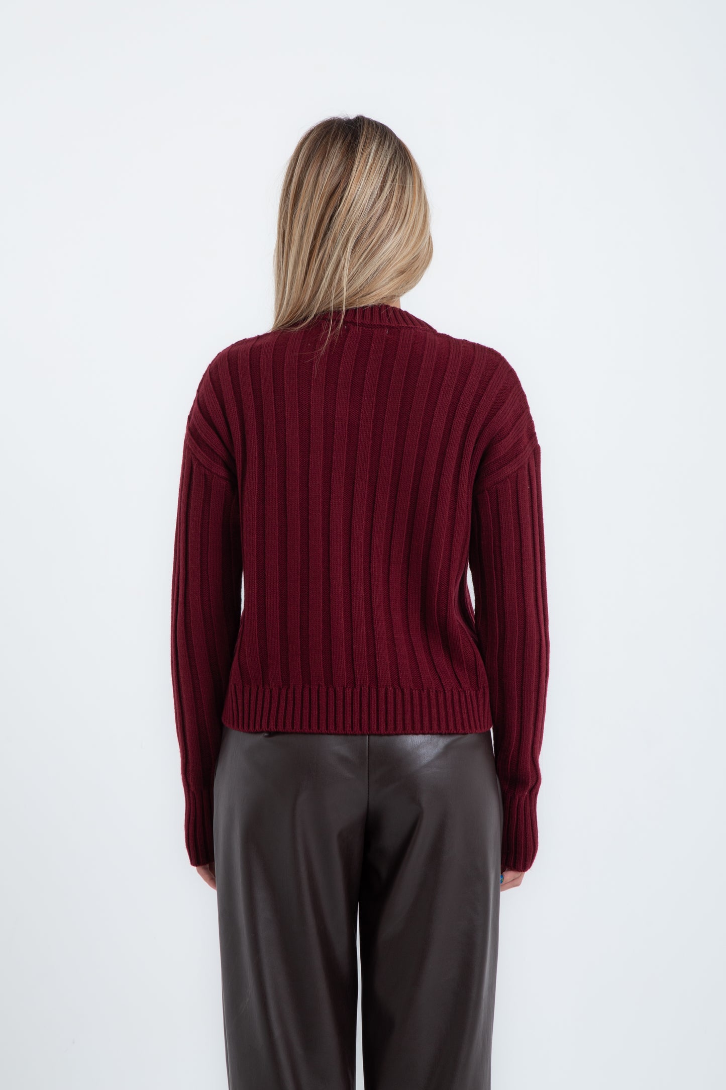 Maroon High Hip Ribbed Pullover