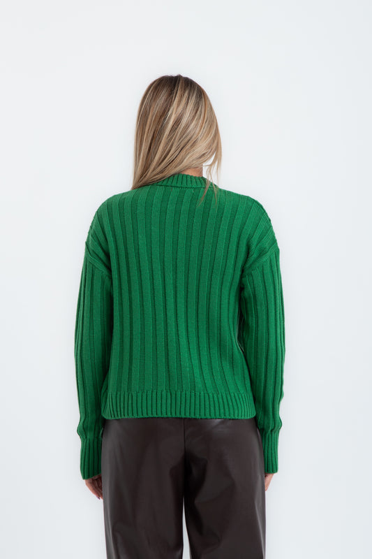 Green High Hip Ribbed Pullover