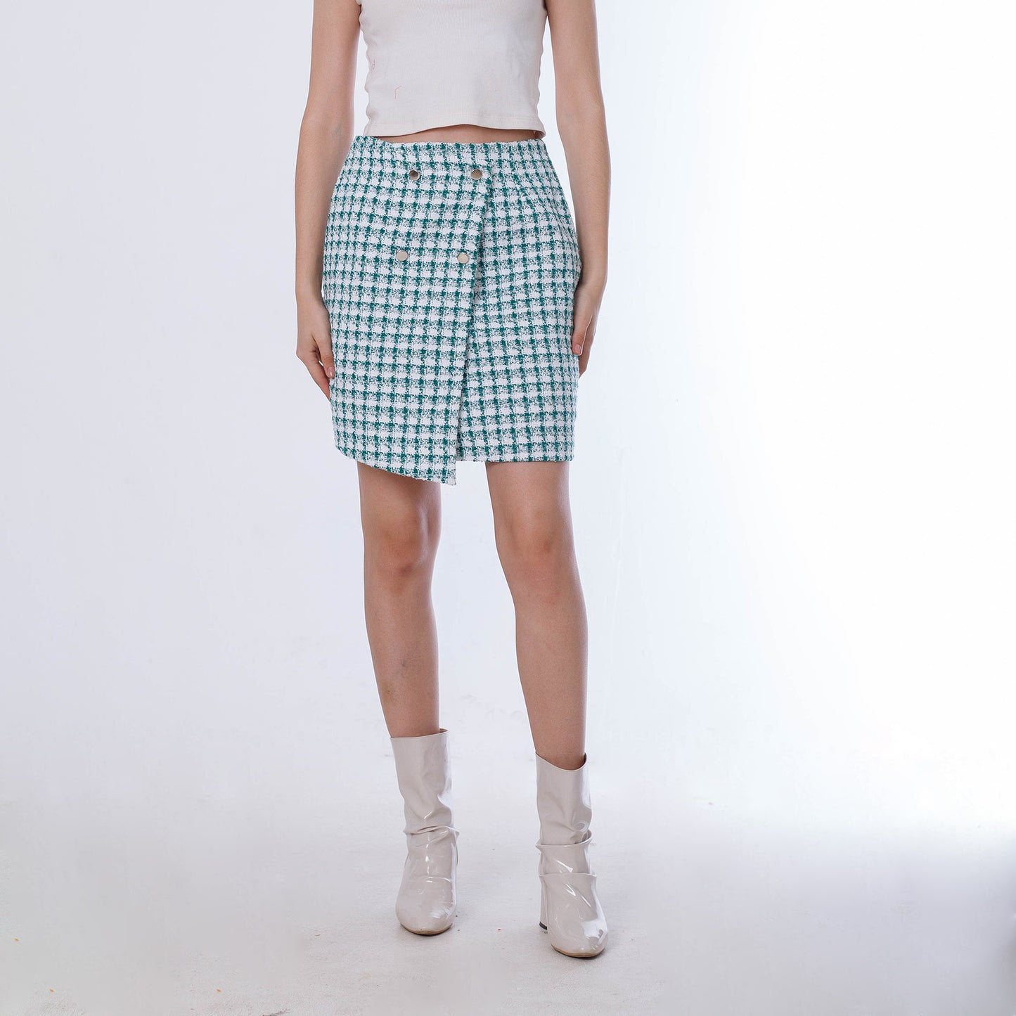 Green Wool Checkered Skirt