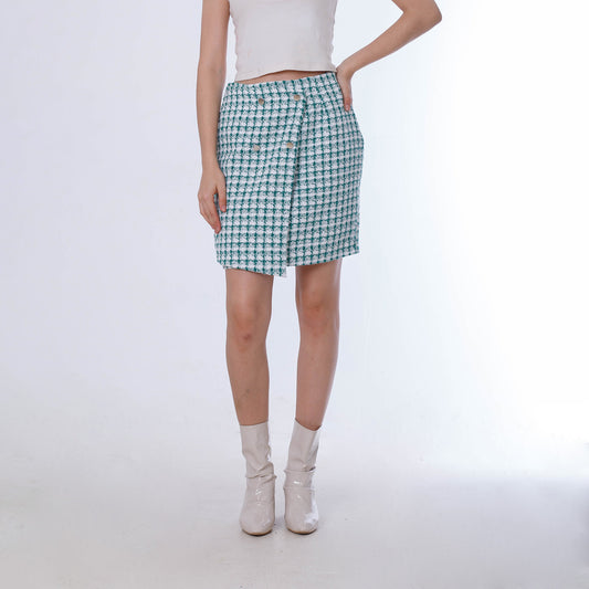 Green Wool Checkered Skirt