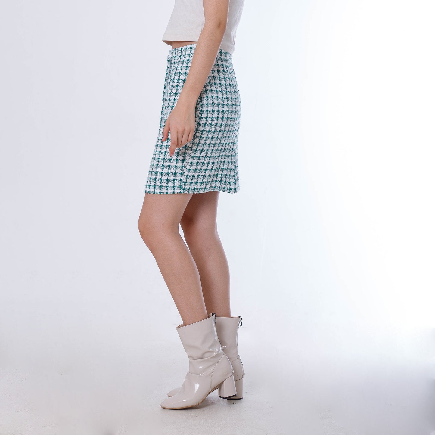 Green Wool Checkered Skirt