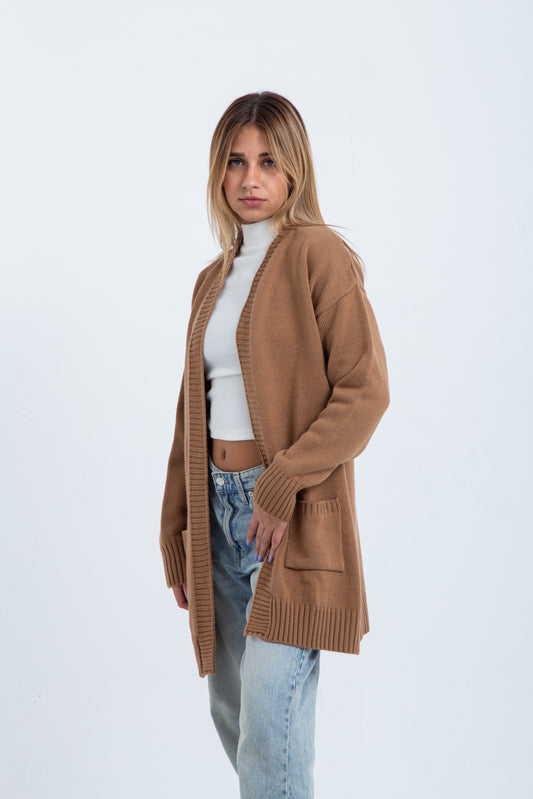 كارديجان منسوج متوسط الطول، بني فاتح