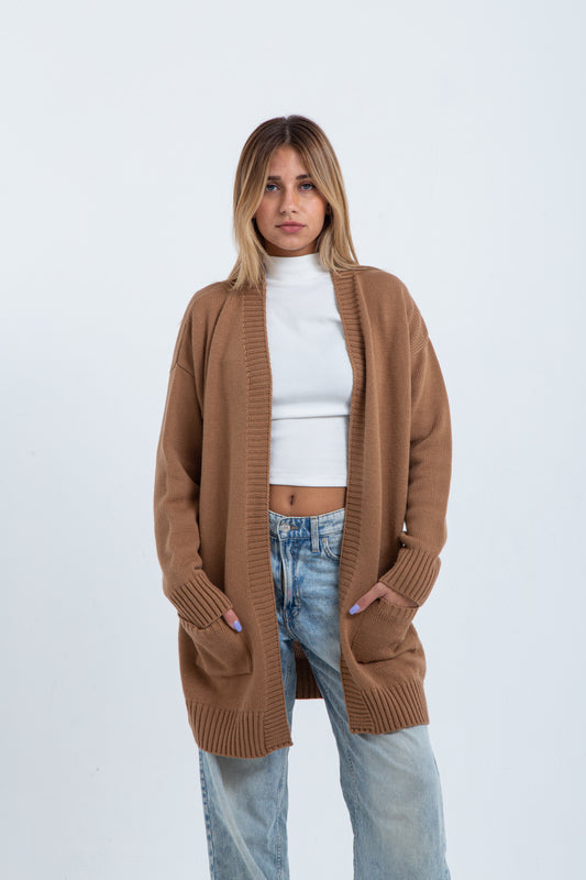 كارديجان منسوج متوسط الطول، بني فاتح