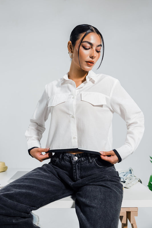 Cropped Shirt with Flap Pockets