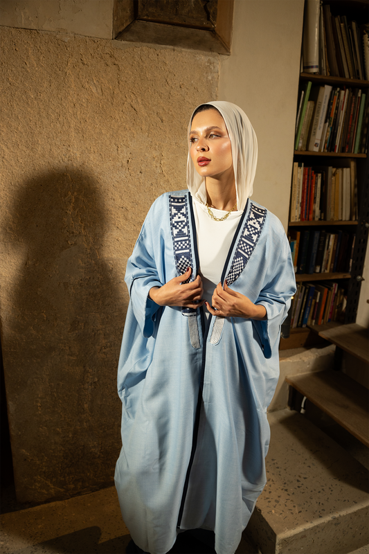 Light Blue Embroidered Kimono