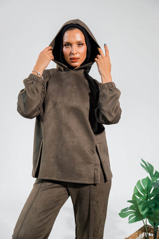 Olive Velvet Lounge Hoodie