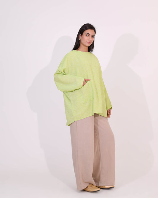 Light Green Side Pocket Oversized Blouse