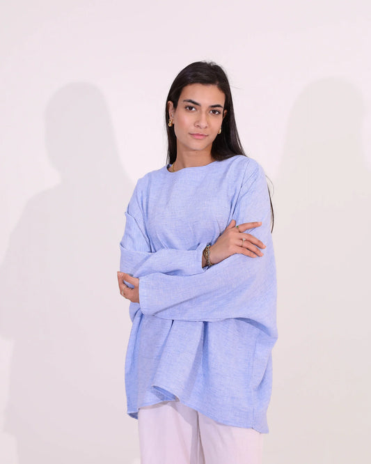 Baby Blue Side Pocket Oversized Blouse