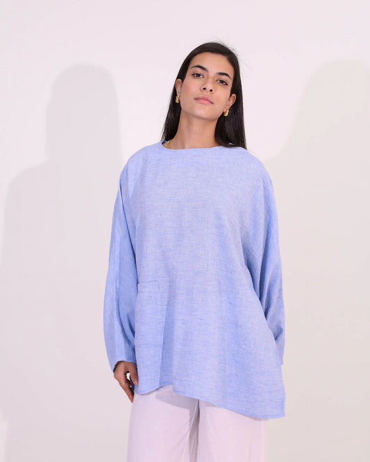 Baby Blue Side Pocket Oversized Blouse