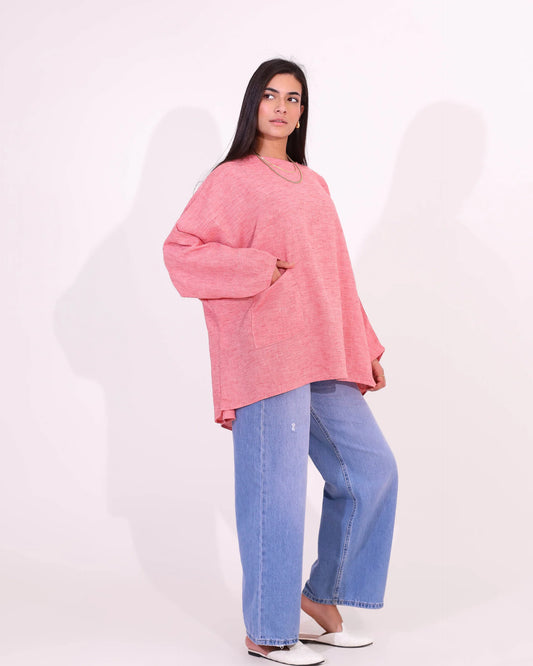 Fuchsia Side Pocket Oversized Blouse