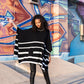 Black Poncho with White Stripes