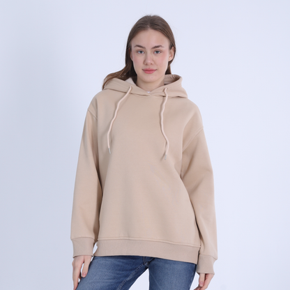 Beige Soft Melton Basic Hoodie