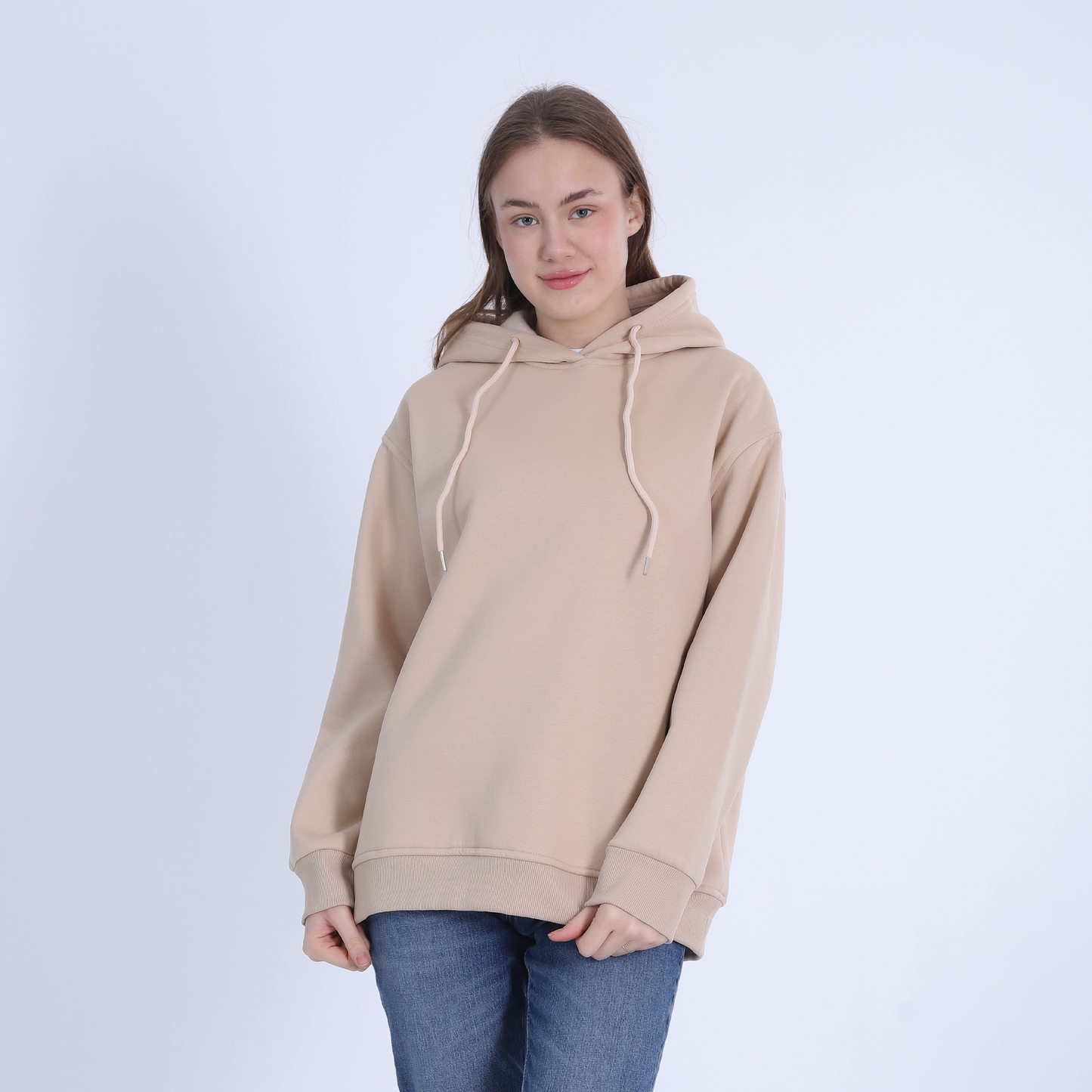 Beige Soft Melton Basic Hoodie