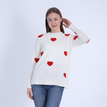 White Heart Print Trico Pullover