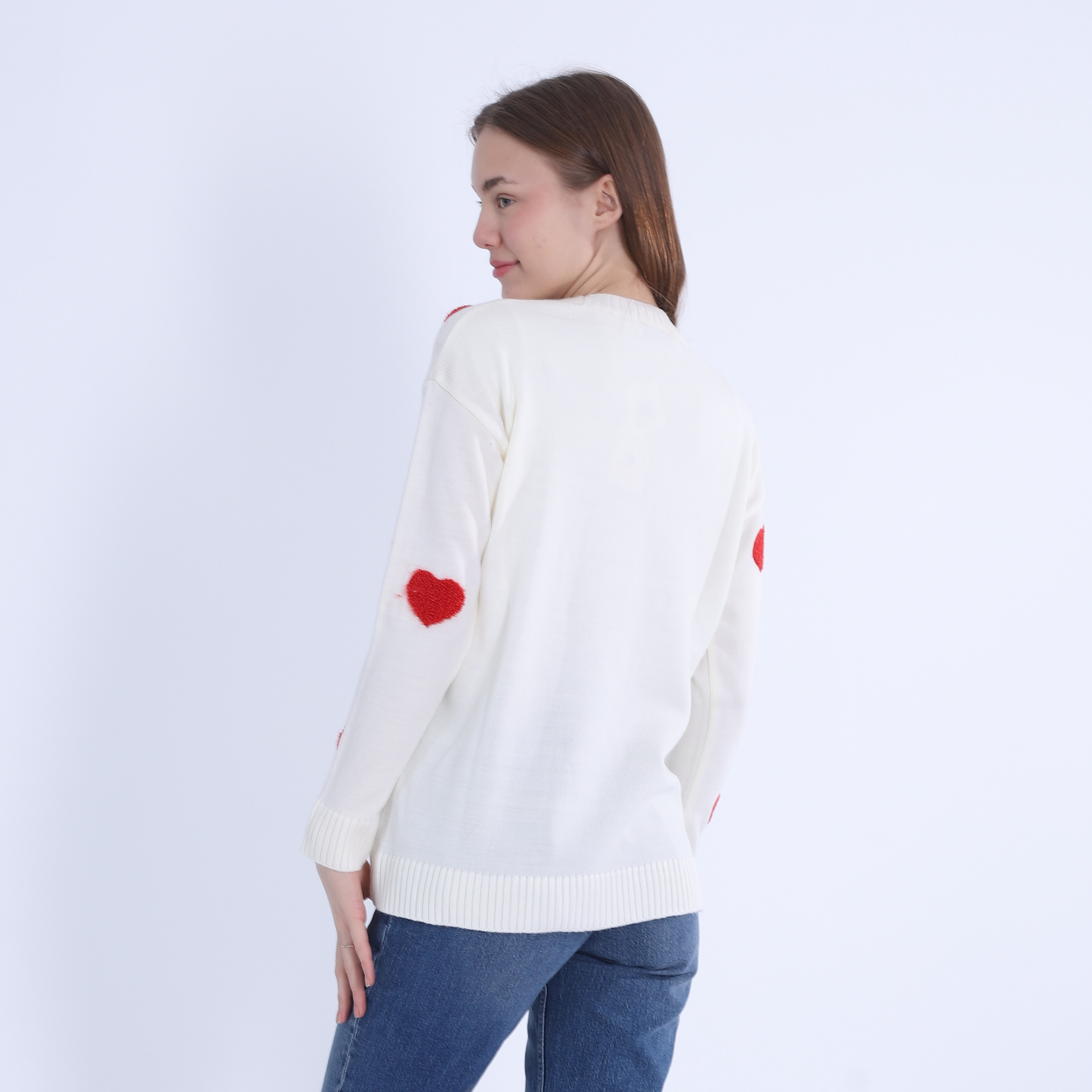 White Heart Print Trico Pullover