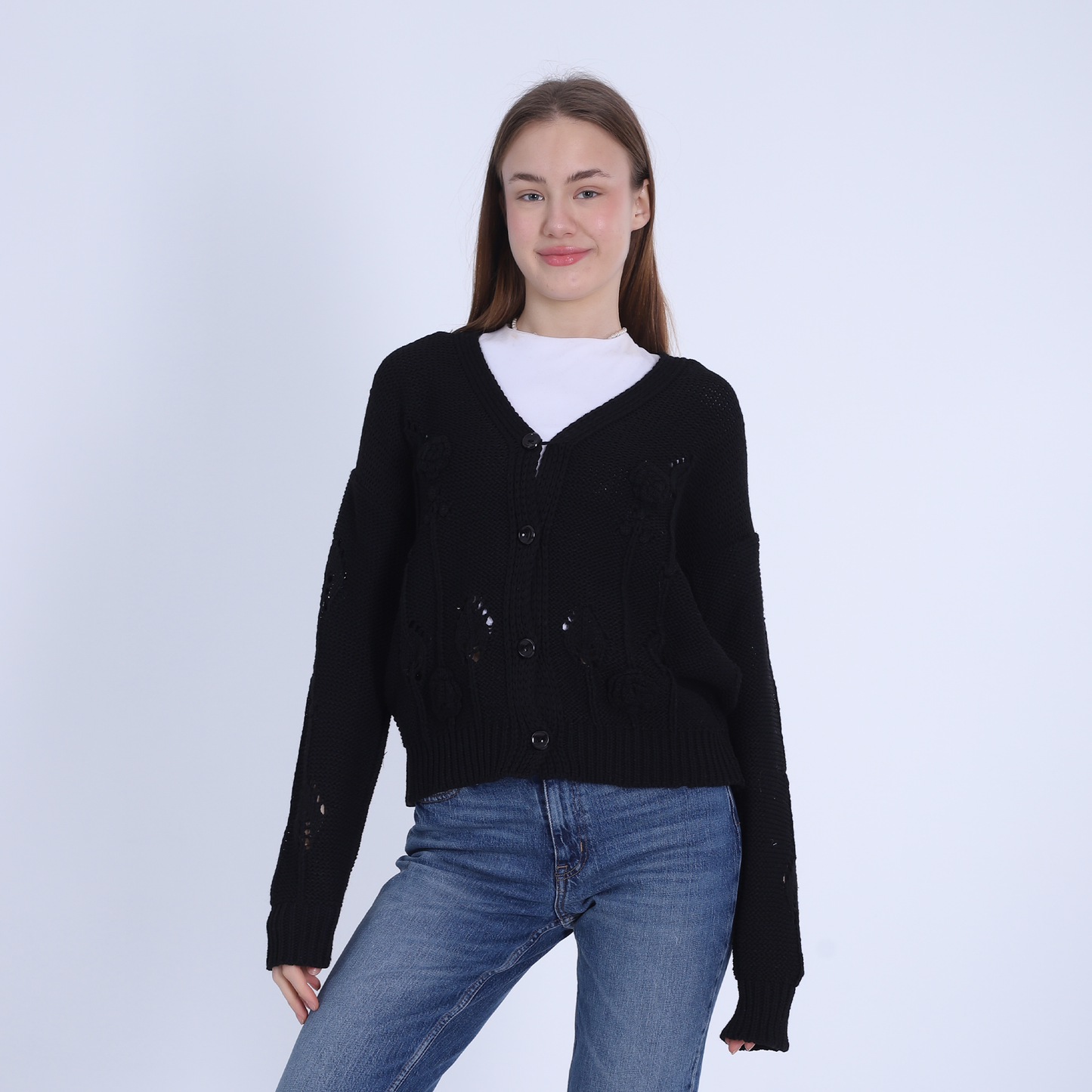 Black Knitted Sweater with Buttons