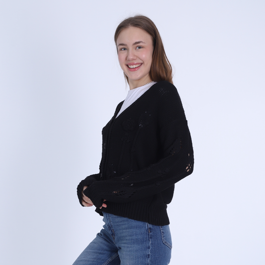 Black Knitted Sweater with Buttons