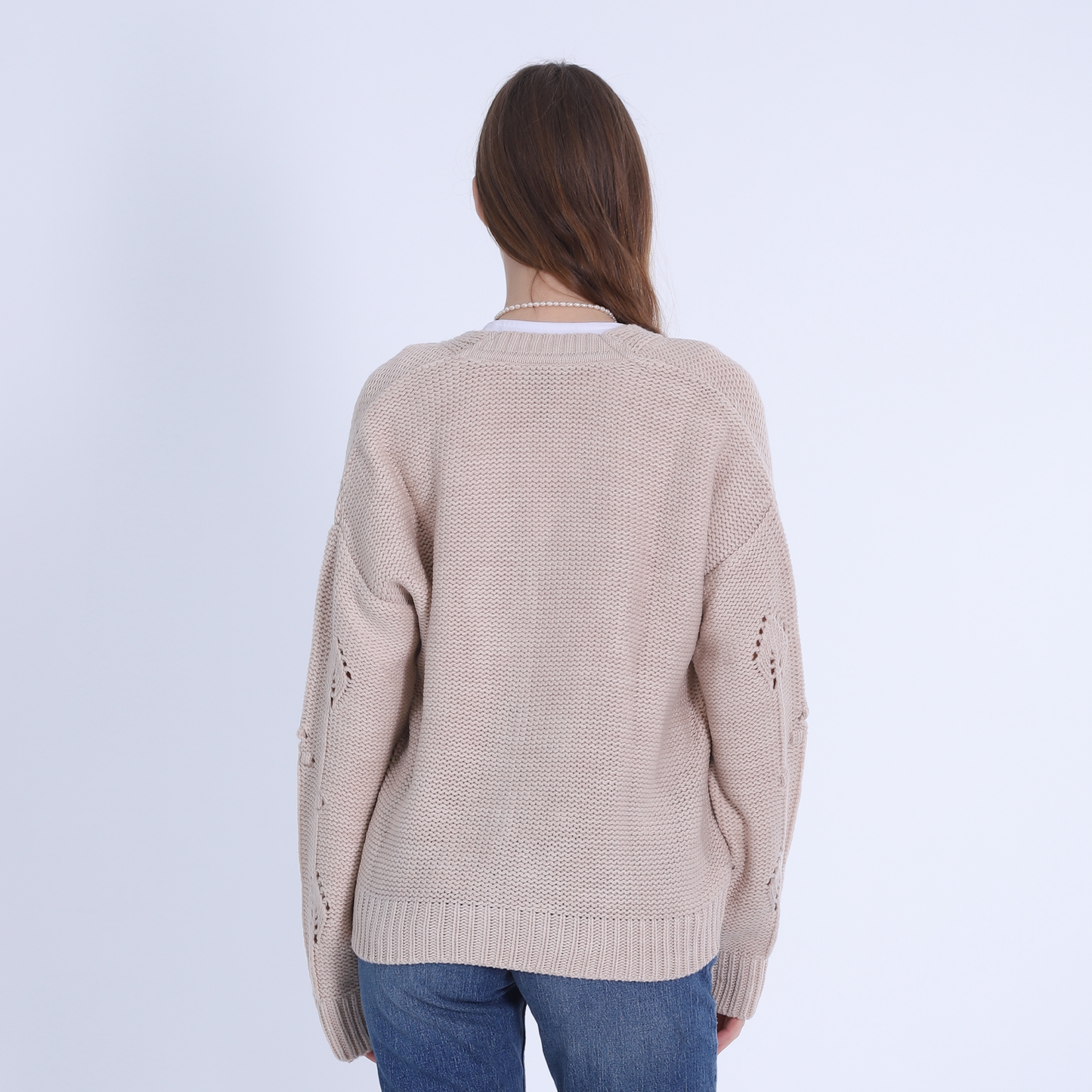 Beige Knitted Sweater with Buttons