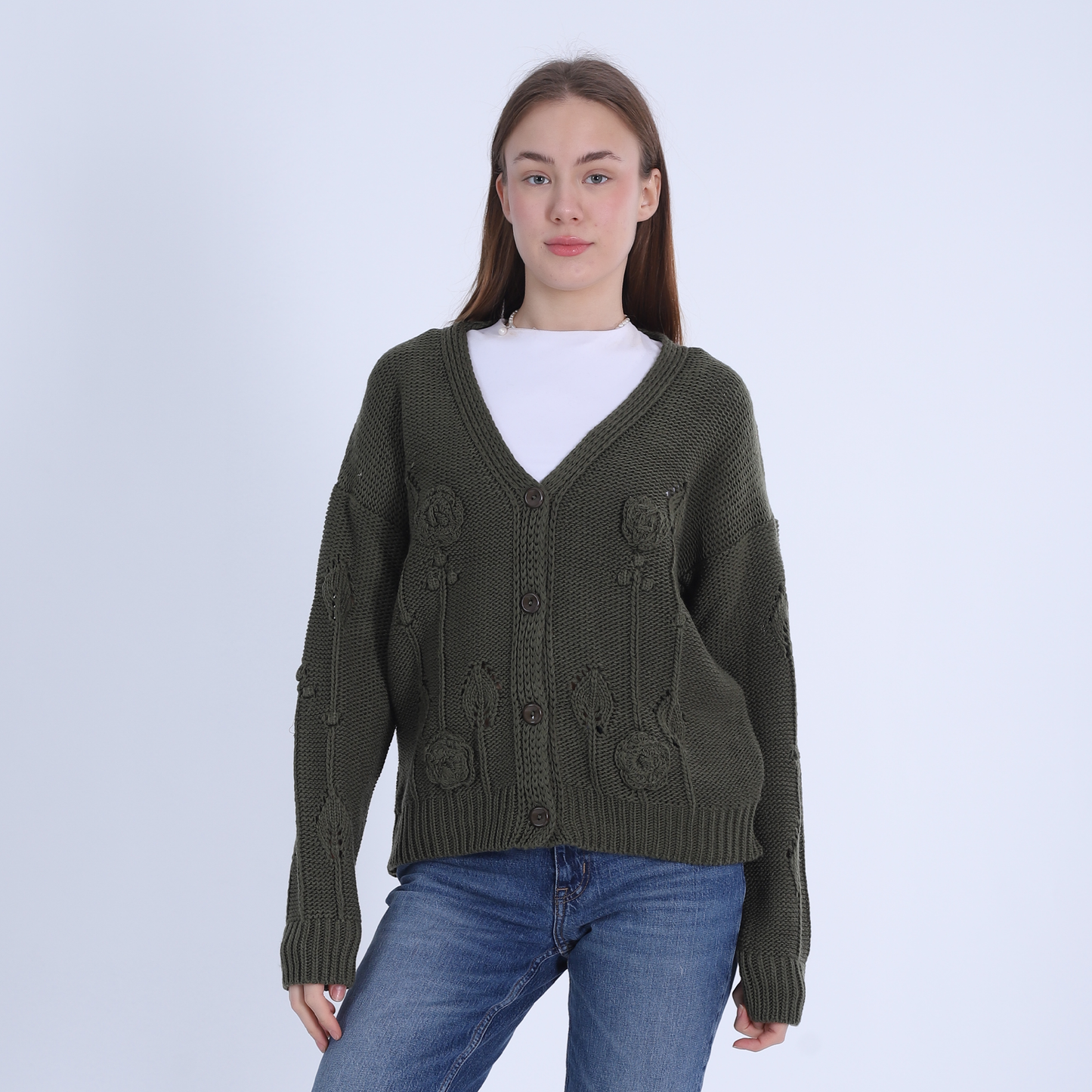 Olive Knitted Sweater with Buttons