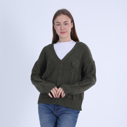 Olive Knitted Sweater with Buttons