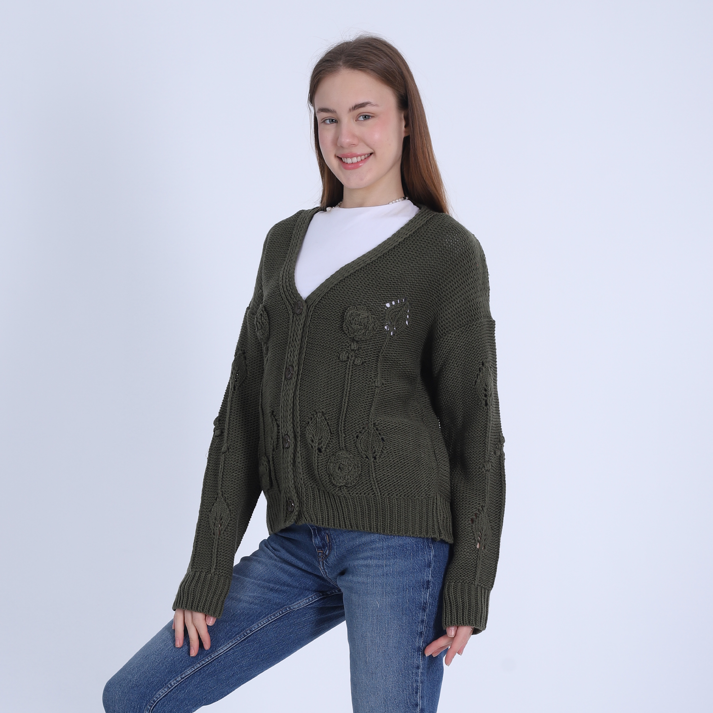 Olive Knitted Sweater with Buttons