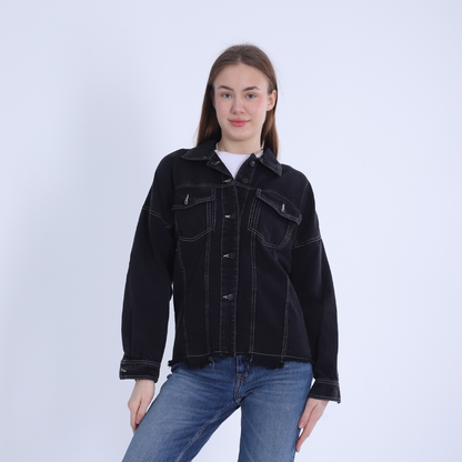 Black Full Buttons Denim Jacket