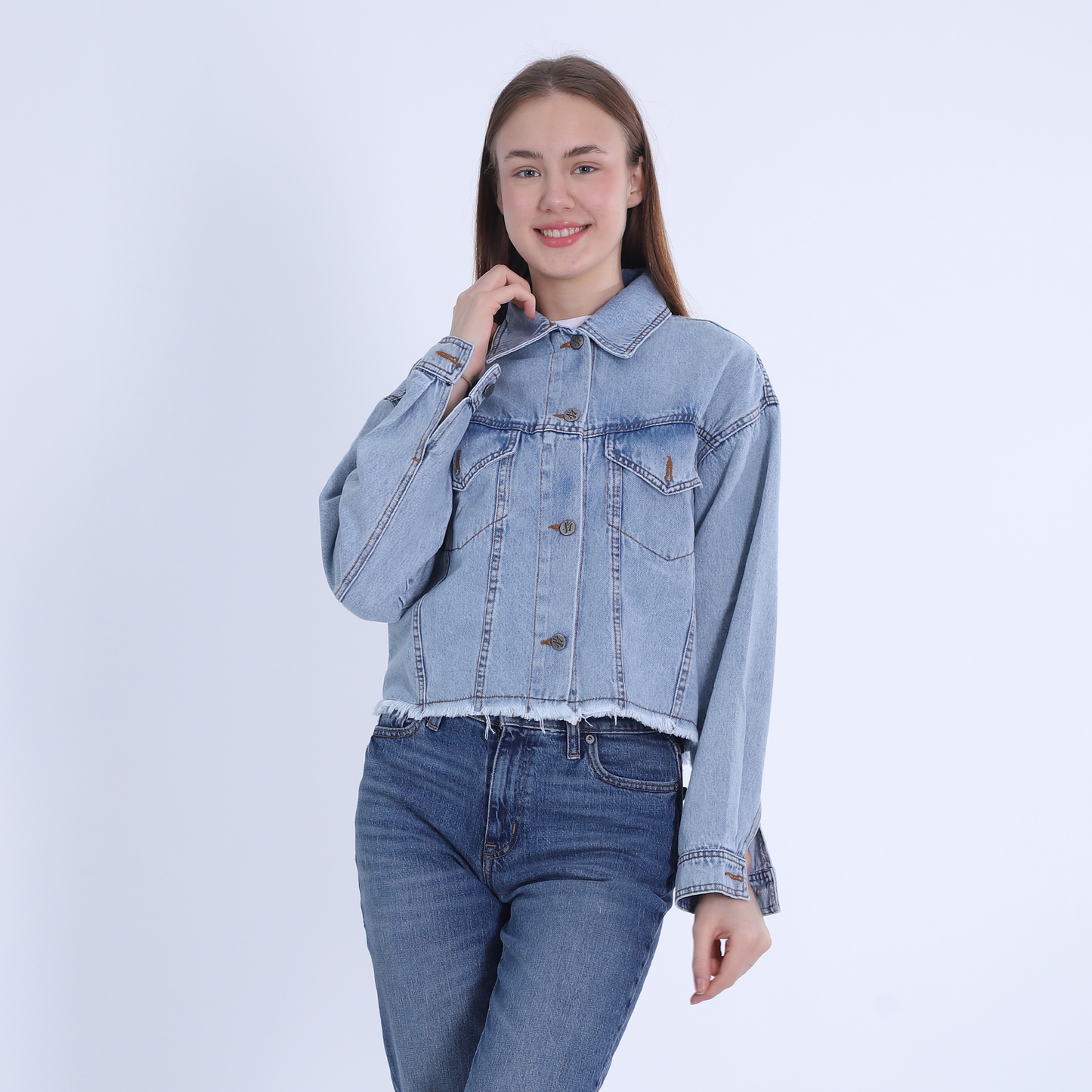 Blue High Hip Denim Jacket