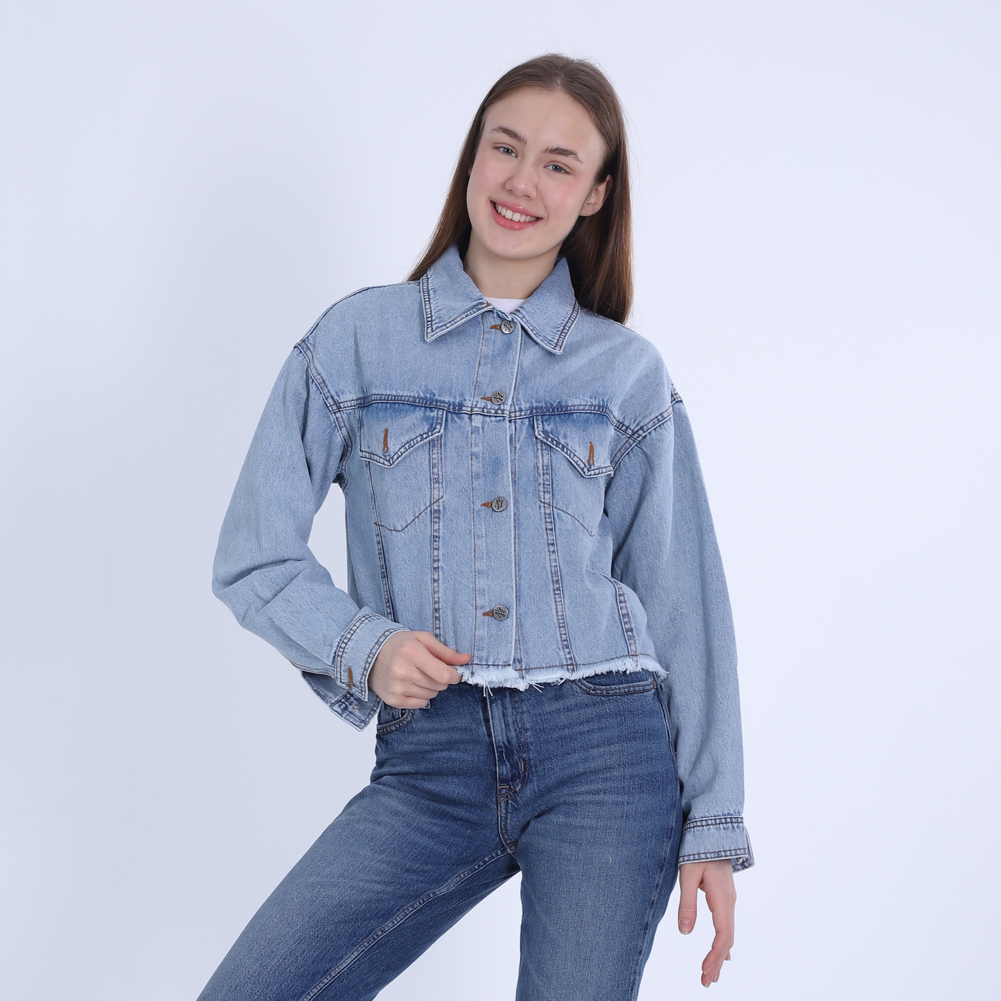 Blue High Hip Denim Jacket