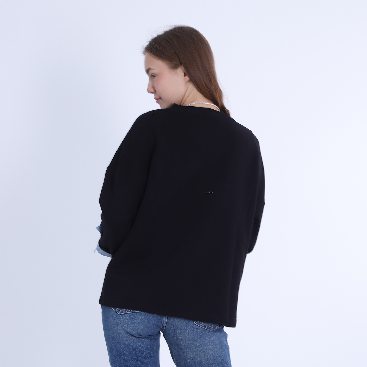 Black Sweatshirt with Side Denim Pocket