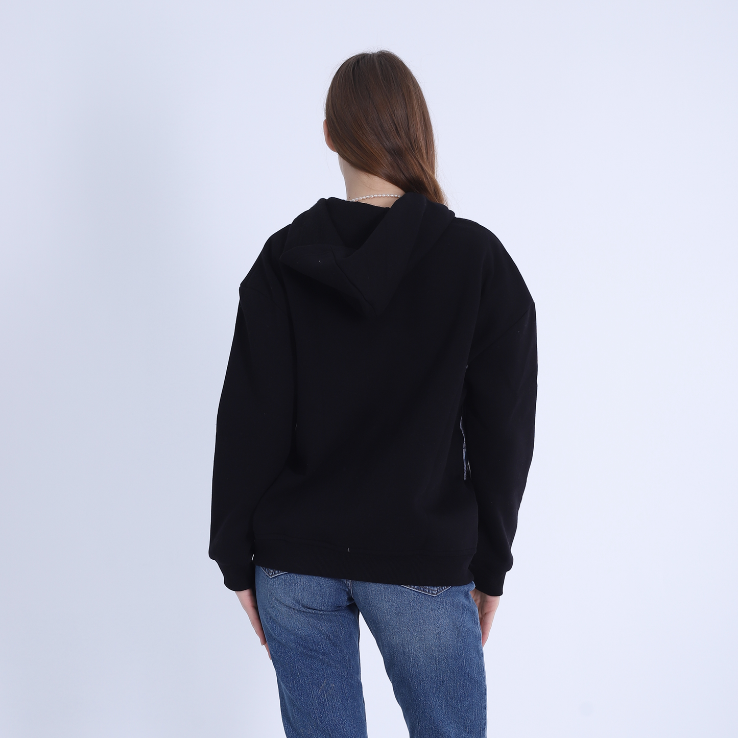 Black Melton Hoodie with Denim Pockets