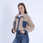 Beige Fur Jacket with Denim Pockets