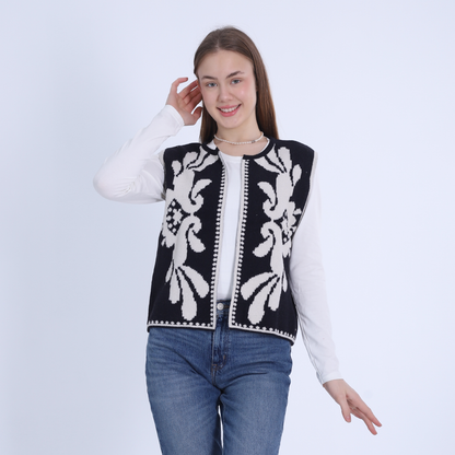 Black Self-Printed Knitted Vest