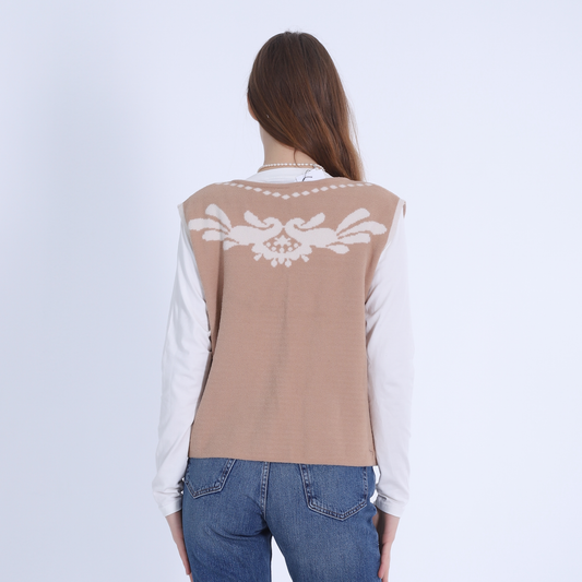 Camel Self-Printed Knitted Vest